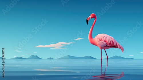 flamingo isolated on blue background