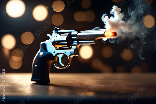 Closeup of Smoking Gun Barrel Firing a Bullet. Generative AI photo