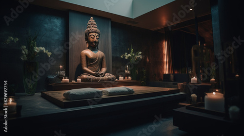 Concept of AI generated spa lounge with Buddha