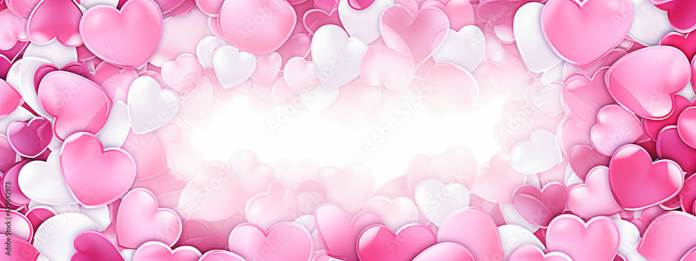 Valentine's day background with pink and white hearts. banner illustration. selective focus. 