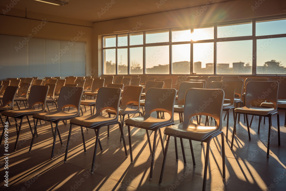 Empty school or college classroom with chairs