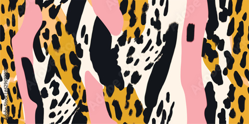 Modern striped leopard skin seamless pattern. Hand drawn trendy abstract print. Creative collage seamless pattern.