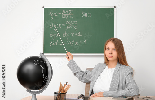 Young female teacher explai...