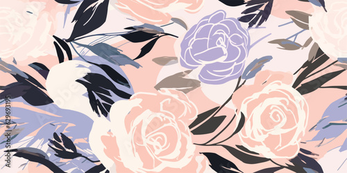 Trendy contemporary floral seamless pattern. Fashionable template for design. Soft feminine palette
