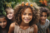 Children from different cultures, races, and ethnicities enjoy together in a meadow with flowers , demonstrating that multiculturalism is an opportunity to build a more just and supportive world