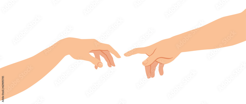 Hands reaching out for touch creation of Adam. Iconic biblical scene representation symbol of faith and support. Vector illustration Hands reaching out for touch creation of Adam. Iconic biblical scene representation symbol of faith and support. Vector illustration