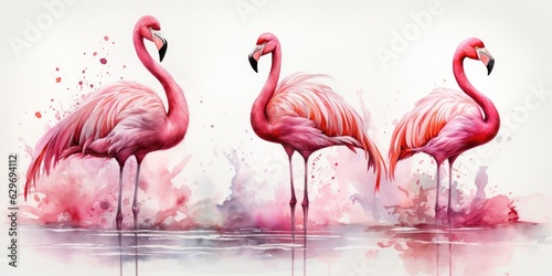 Flamingo on a white background, watercolor. Generative AI
