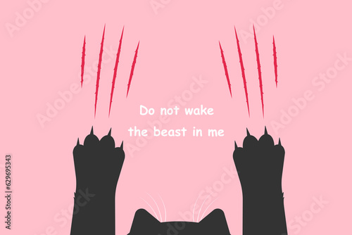 Cat paws with claws. Bloody scratches. Flat vector illustration