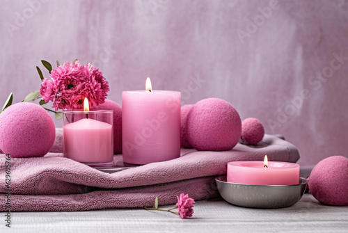 Pink lavender spa bath bomb closeup. Generative ai