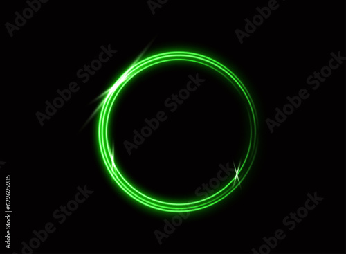 Green laser glowing circle isolated on a black background. Neon circles. Abstract vector illustration.