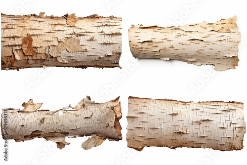 set of birch bark isolated on white background.