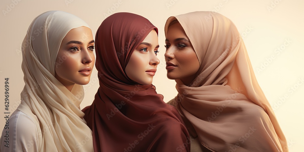 portrait of girls of different nationalities in hijab. Generative AI portrait of girls of different nationalities in hijab. Generative AI