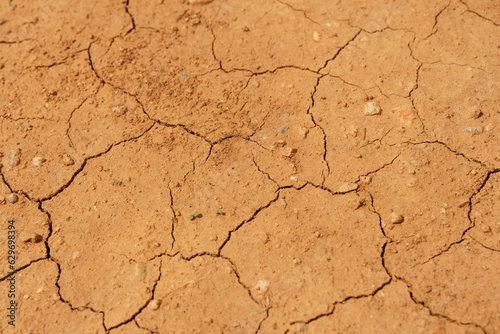 Cracked texture of dried clay earth, close-up