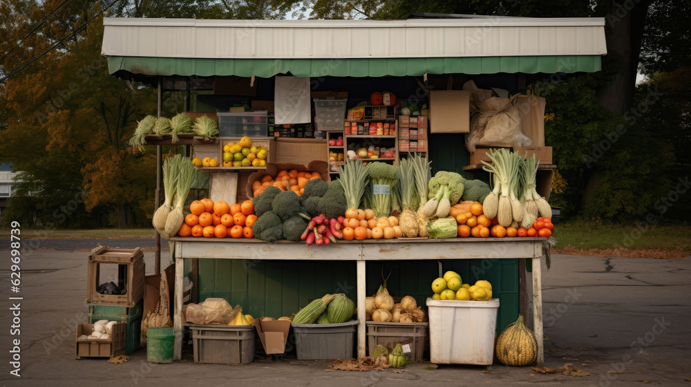 Fototapeta premium Small farmers market and produce stand, generative AI