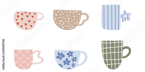 Tea coffee vintage cup. Modern mug decorated with design elements