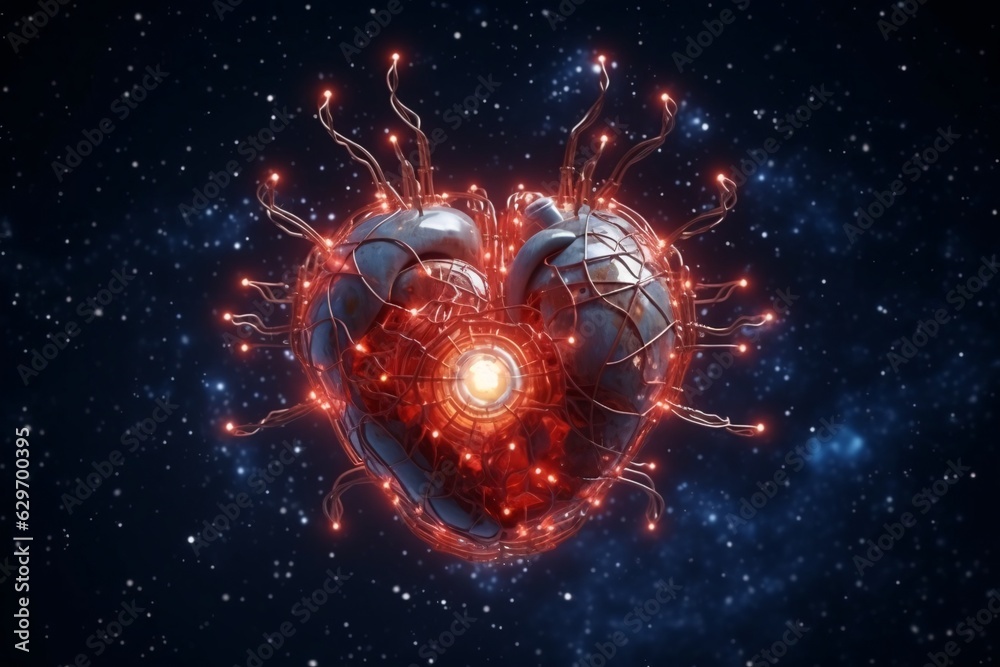 Fototapeta premium Human heart on digital background. Abstract digital technology concept. Futuristic cyber world.