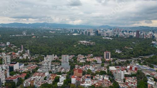 Sky high view: a drone's gaze over Chapultepec forest, Mexico City
