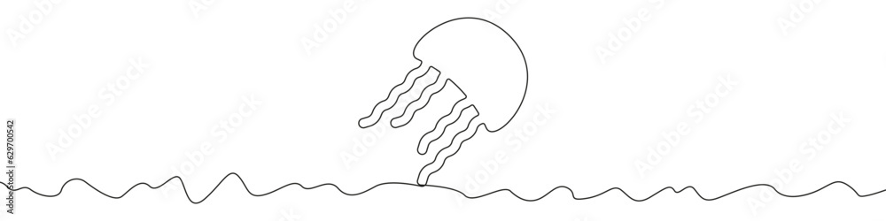 Jellyfish icon line continuous drawing vector. One line Jellyfish icon vector background. Jellyfish tentacles icon. Continuous outline of a Sea jellyfish icon. Jellyfish icon line continuous drawing vector. One line Jellyfish icon vector background. Jellyfish tentacles icon. Continuous outline of a Sea jellyfish icon.