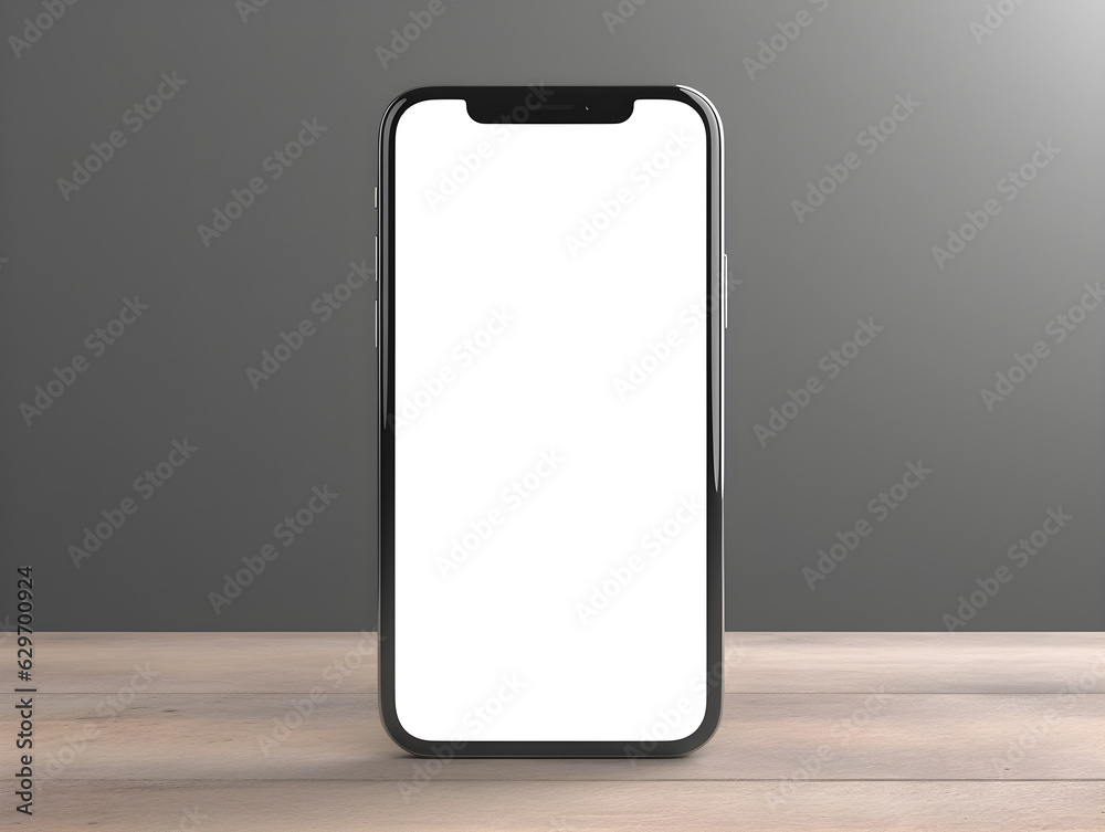 Smartphone blank screen, phone mockup on wood table, Generative AI Smartphone blank screen, phone mockup on wood table, Generative AI