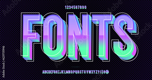 Vector fonts trend 3D style modern typography for decoration, industrial, logo, poster, t shirt, book, card, sale banner, printing on fabric. Cool 3d typeface. Trendy alphabet. 10 eps