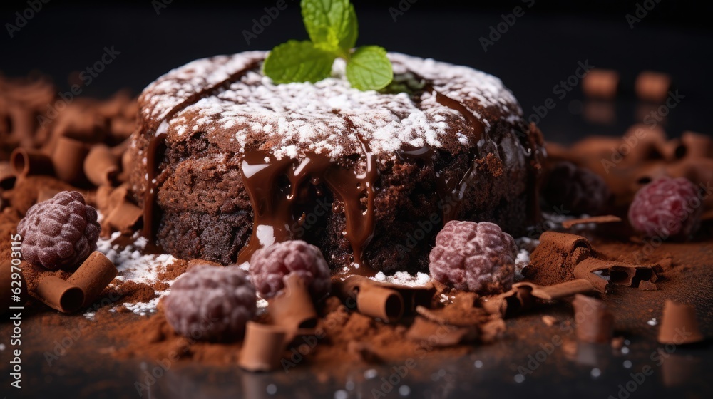 Close up of a Chocolate Lava cake in a bakery - food photography