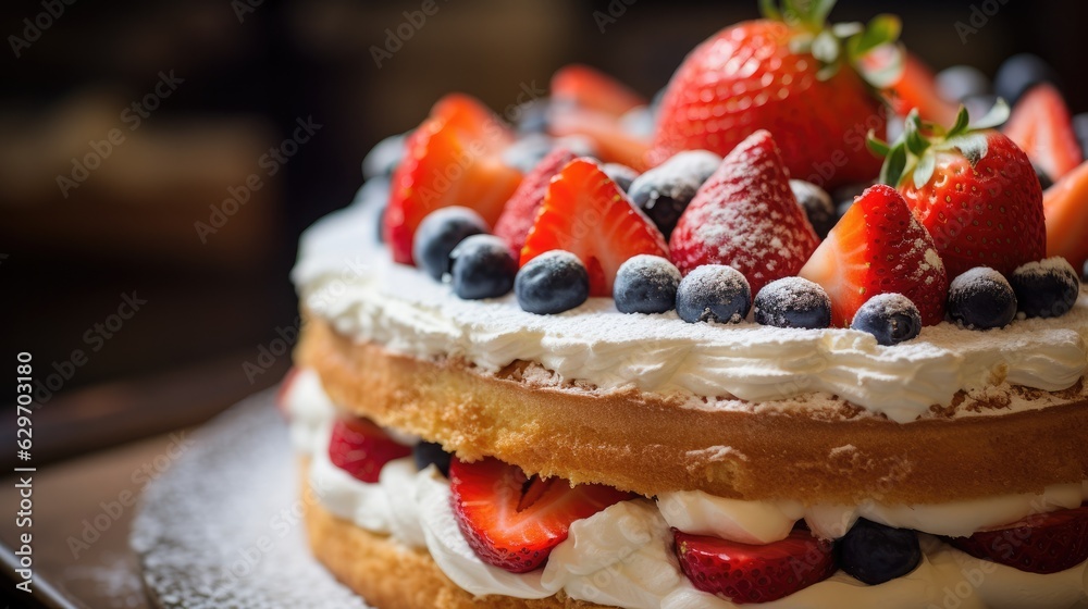 Close up of a Genoise cake in a bakery - food photography Close up of a Genoise cake in a bakery - food photography