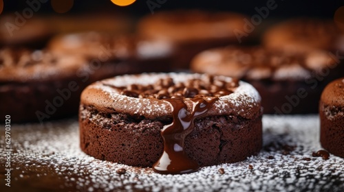Close up of a Chocolate Lava cake in a bakery - food photography