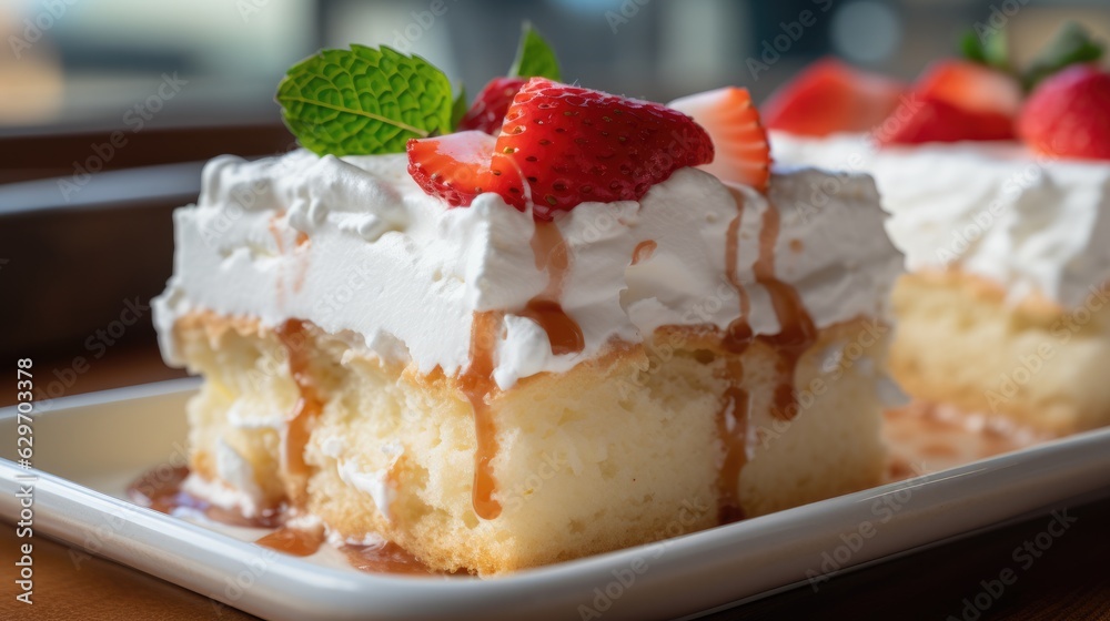 Close up of a Tres Leches cake in a bakery - food photography Close up of a Tres Leches cake in a bakery - food photography
