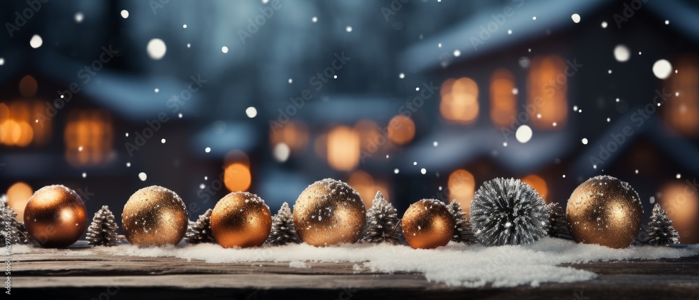 Naklejka premium Blurred winter background with Christmas decorations. Generative AI