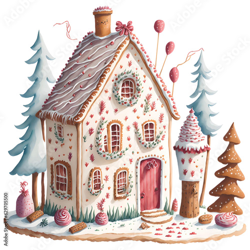 Christmas cake house PNG Design,  Can be used for the logo, t-shirt design, posters, banners, greetings, print design, generative ai	
