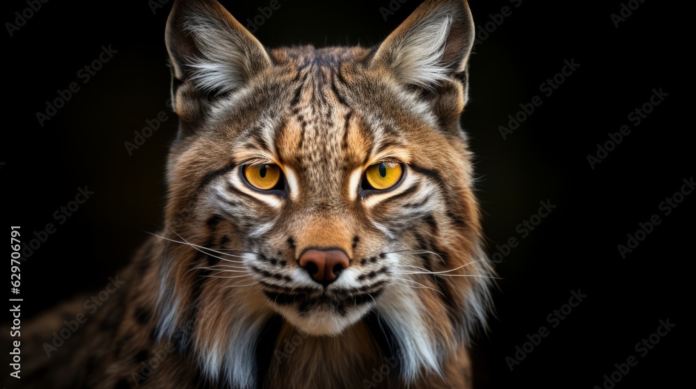 Portrait of an adult Iberian lynx close up. Iberian lynx Rare animal Ai generated Portrait of an adult Iberian lynx close up. Iberian lynx Rare animal Ai generated
