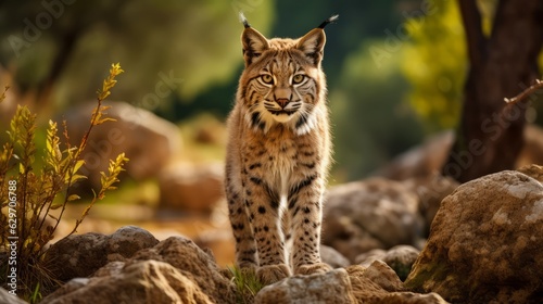 Iberian lynx rare animal. Adult Iberian lynx in nature. Photo Ai generated © Magiurg