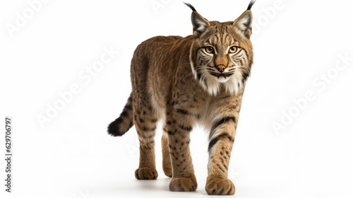 Adult Iberian lynx isolated on white background. Iberian lynx rare animal. Ai generated