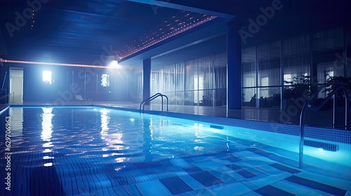 building in the night swimming pool