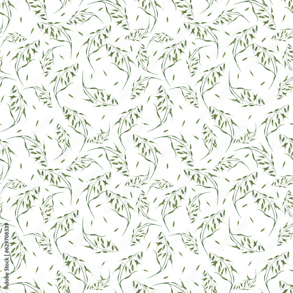 Floral seamless pattern of wild oats isolated on white background. Watercolor ornate for postcard, poster, scrapbooking, invitations, background, prints, fabric, textile, wrapping. Floral seamless pattern of wild oats isolated on white background. Watercolor ornate for postcard, poster, scrapbooking, invitations, background, prints, fabric, textile, wrapping.