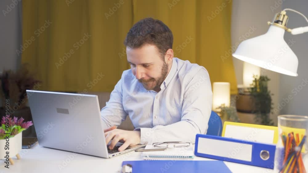 Home office worker man stressed and thoughtful.