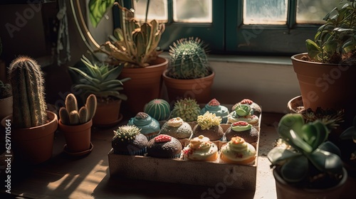Cactus cupcakes. Cupcakes as cactuses. Generative AI