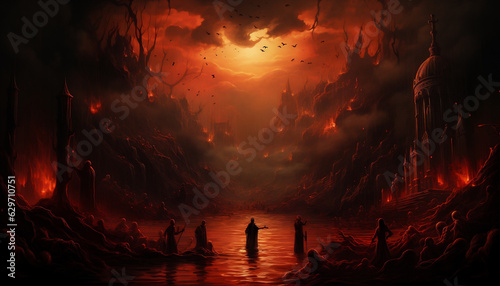 Photo Sinister Illustration of Lost Souls in the Depths of Hell