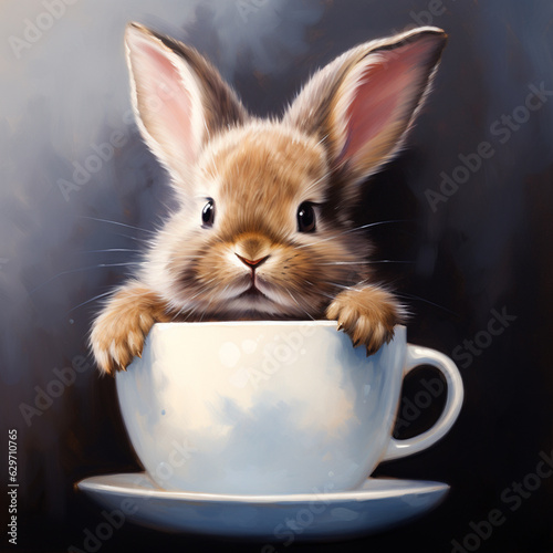 a cute painting of a bunny in a coffee © Studio Art