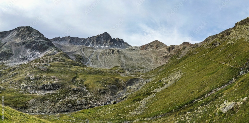 Hiking on the Schwarzhorn. Davos Klosters Mountains. High quality photo.