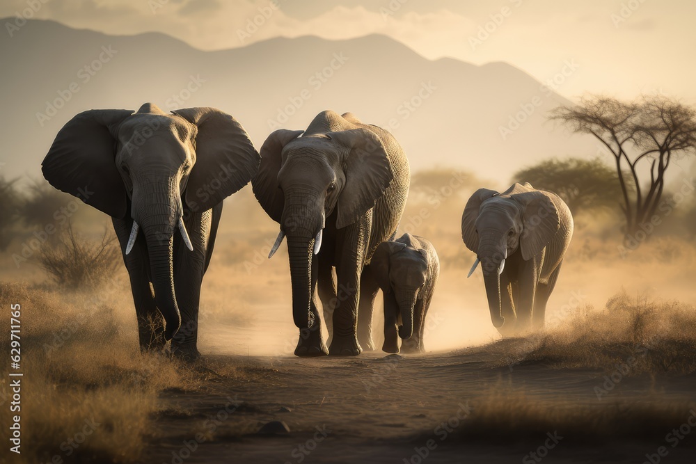 elephant family walking, AI