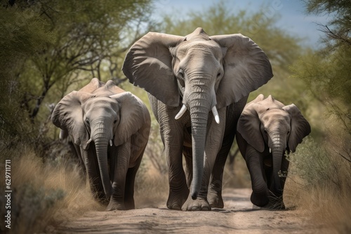 elephant family walking, generative AI  © GalleryGlider