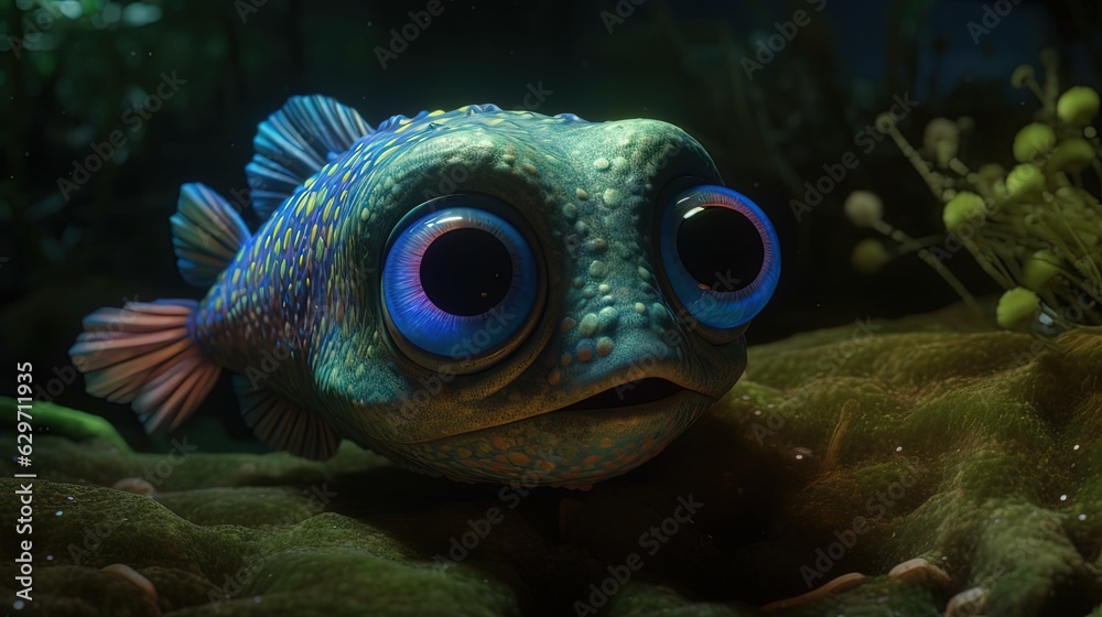 Cartoon fish. Cartoon fish character. Generative AI Cartoon fish. Cartoon fish character. Generative AI