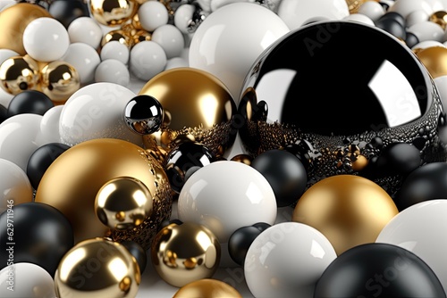 Glimmering Orbs: White Gold & Black Reflective Spheres (Generative AI)