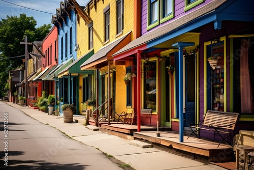 Eine Reihe farbenfroher Häuser am Straßenrand.  © kashiStock
