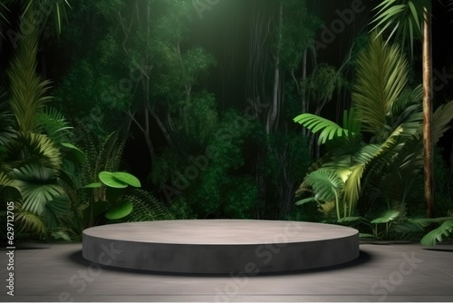 Concrete podium in tropical forest for product presentation  AI generated
