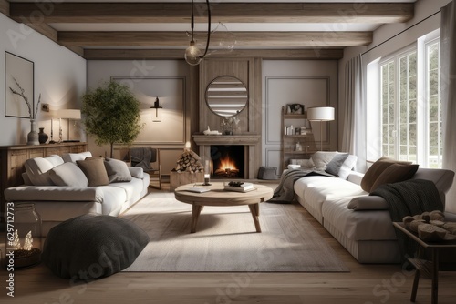 Cozy farmhouse living room interior, generated with AI © GalleryGlider