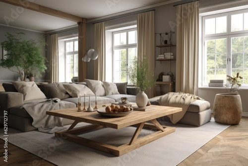 Cozy farmhouse living room interior, AI generated image © GalleryGlider