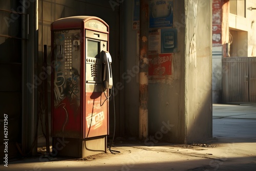 Eine alte Telefonzelle am Rande einer Straße photo