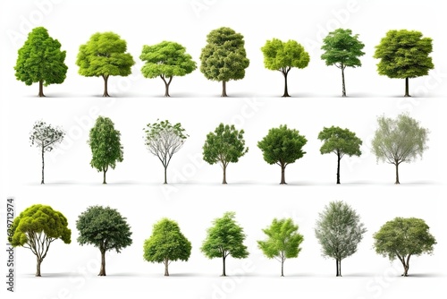 Nature s Canvas  Assorted Tree Illustrations on White  Generative AI 